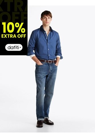 Camisa Azul Marino TH Flex Regular De Popelín Tommy Hilfiger Tommy Hilfiger