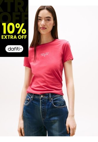 Camiseta Rosada De Punto Con Logo Y Corte Slim Tommy Jeans Tommy Hilfiger