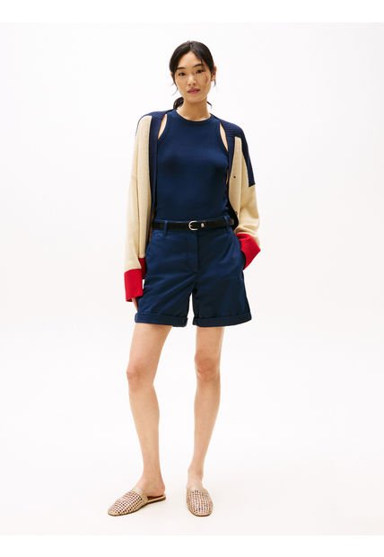 Bermudas Azul Chino Mom Con Vuelta Tommy Hilfiger