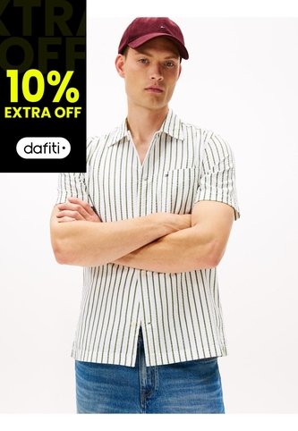 Camisa Blanca Seersucker De Corte Regular Con Diseño De Rayas Tommy Hilfiger Tommy Hilfiger