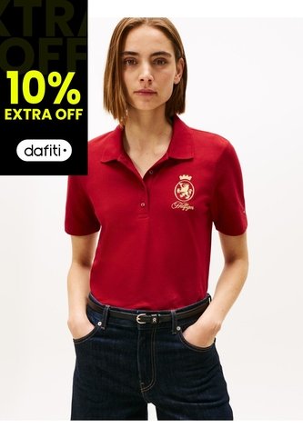 Polo Rojo De Corte Regular Con Escudo Bordado Tommy Hilfiger Tommy Hilfiger