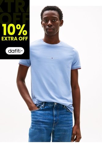 Camiseta Azul De Punto Con Corte Slim Tommy Hilfiger Tommy Hilfiger