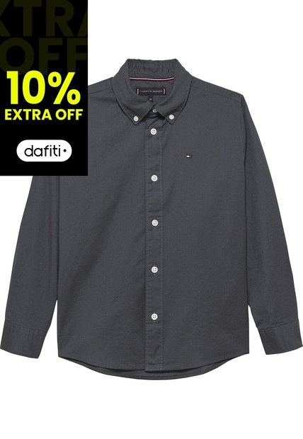 Camisa Negra Essential De Algodón Oxford Tommy Hilfiger