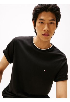 Camiseta Negra Ribeteada De Cuello Redondo Tommy Hilfiger