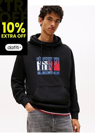 Buzo Negro Con Capota Y Logo Tommy Jeans Tommy Hilfiger