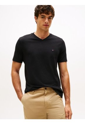 Camiseta Negra De Cuello En V Tommy Hilfiger