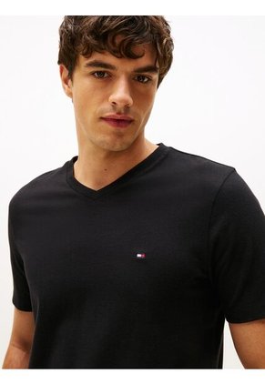Camiseta Negra De Cuello En V Tommy Hilfiger