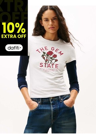 Camiseta Gris Slim Con Logo Gráfico Tommy Jeans Tommy Hilfiger