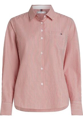 Camisa Roja Poplin A Rayas Con Logo Tommy Hilfiger