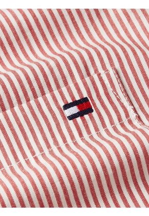 Camisa Roja Poplin A Rayas Con Logo Tommy Hilfiger