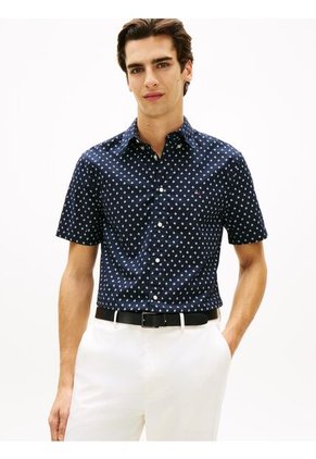 Camisa Azul Flex Poplin De Corte Regular Con Estampado De Puntos Tommy Hilfiger