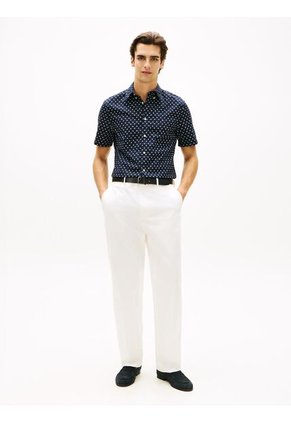 Camisa Azul Flex Poplin De Corte Regular Con Estampado De Puntos Tommy Hilfiger