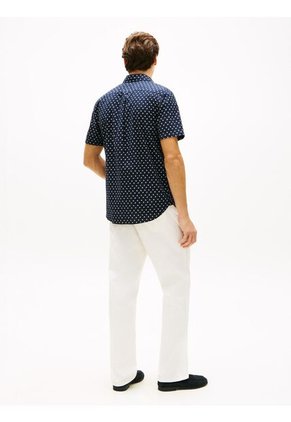Camisa Azul Flex Poplin De Corte Regular Con Estampado De Puntos Tommy Hilfiger