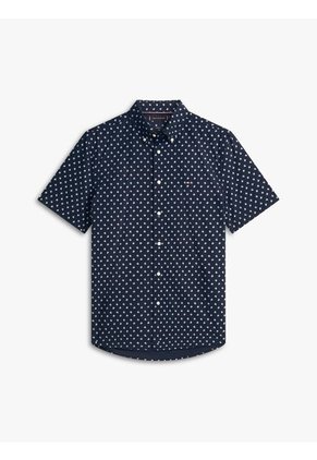 Camisa Azul Flex Poplin De Corte Regular Con Estampado De Puntos Tommy Hilfiger