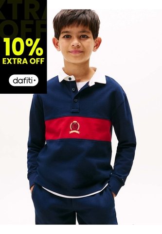 Polo Azul De Manga Larga Con Escudo TH Tommy Hilfiger Tommy Hilfiger