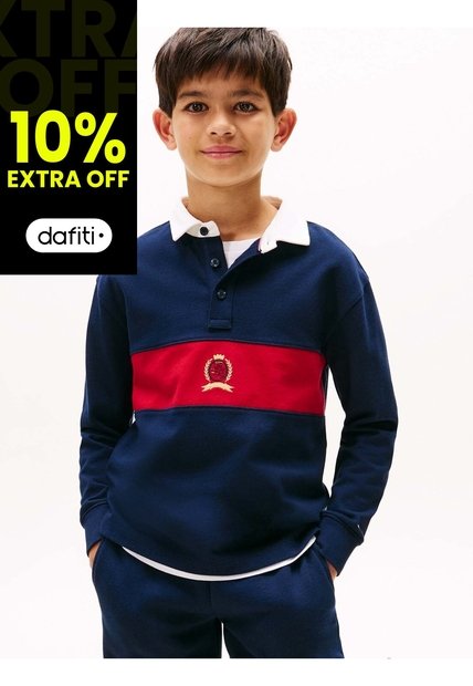 Polo Azul De Manga Larga Con Escudo TH Tommy Hilfiger