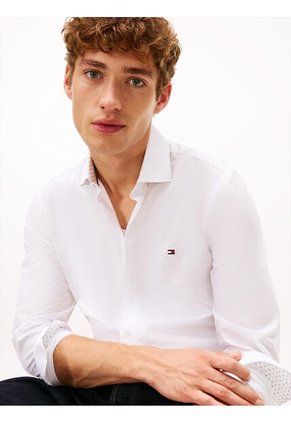 Camisa Blanca Slim Flex Con Textura Dobby Tommy Hilfiger