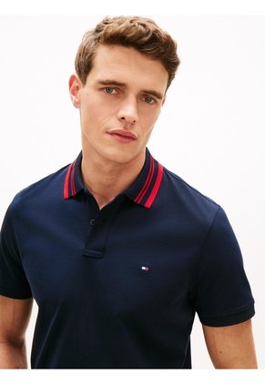 Polo Azul Jacquard Con Tejido Ribeteado Tommy Hilfiger