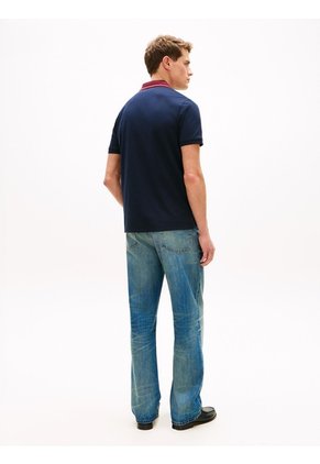 Polo Azul Jacquard Con Tejido Ribeteado Tommy Hilfiger