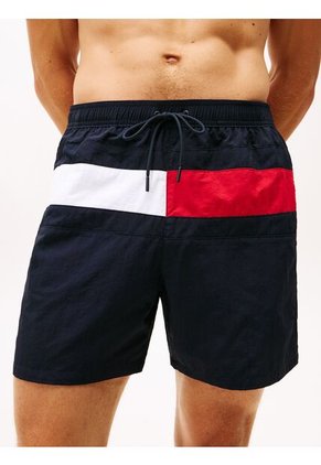 Traje Azul Marino De Baño De Medio Largo Con Logo Tommy Hilfiger
