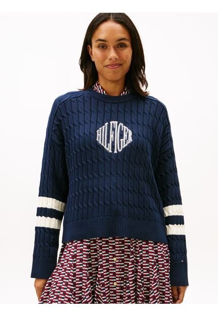 Saco Azul De Cuello Redondo Con Logo Script Gráfico Tommy Hilfiger