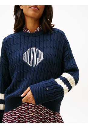 Saco Azul De Cuello Redondo Con Logo Script Gráfico Tommy Hilfiger