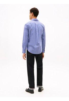 Camisa Azul Manga Larga Regular De Popelín Flex Con Cuadros Gingham Tommy Hilfiger