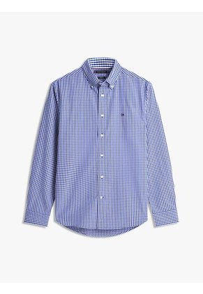 Camisa Azul Manga Larga Regular De Popelín Flex Con Cuadros Gingham Tommy Hilfiger