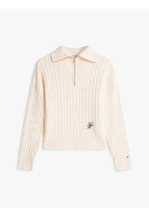 Saco Blanco Con Cierre De Cremallera De 1/2 Con Tejido Cableado Tommy Hilfiger