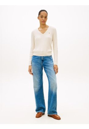 Saco Marfil De Punto Trenzado Con Cuello En V Tommy Hilfiger