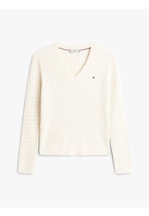 Saco Marfil De Punto Trenzado Con Cuello En V Tommy Hilfiger
