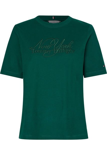 Camiseta De Cuello Redondo Con Logo Bordado Mujer Verde Tommy Hilfiger