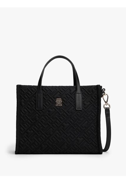 Bolso Negro Mini Tote Con Texturizado Monograma TH Tommy Hilfiger