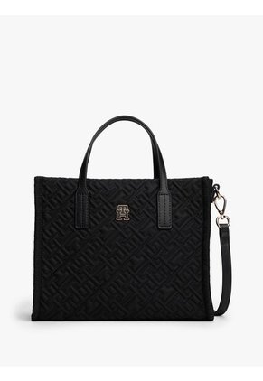 Bolso Negro Mini Tote Con Texturizado Monograma TH Tommy Hilfiger