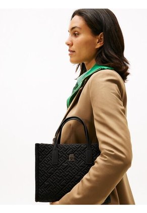 Bolso Negro Mini Tote Con Texturizado Monograma TH Tommy Hilfiger