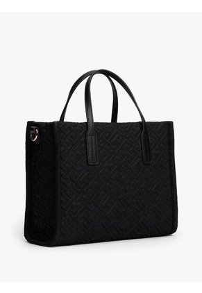 Bolso Negro Mini Tote Con Texturizado Monograma TH Tommy Hilfiger