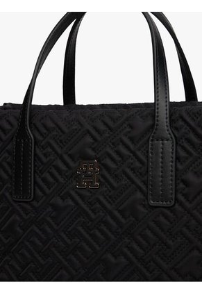 Bolso Negro Mini Tote Con Texturizado Monograma TH Tommy Hilfiger