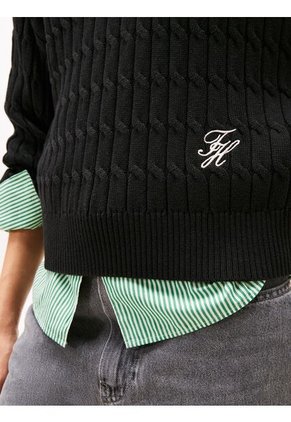 Saco Negro Con Cierre De Cremallera De 1/2 Con Tejido Cableado Tommy Hilfiger
