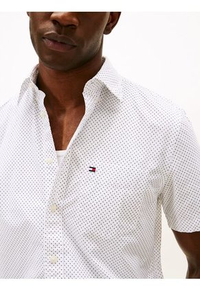 Camisa Blanca De Popelín Flex Estampada De Corte Regular Tommy Hilfiger