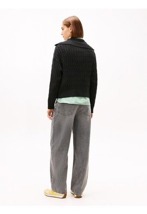 Saco Negro Con Cierre De Cremallera De 1/2 Con Tejido Cableado Tommy Hilfiger