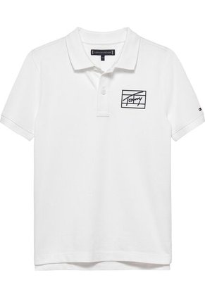 Polo Blanco Varsity Con Logo Gráfico Tommy Hilfiger