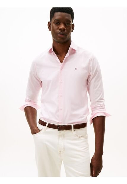 Camisa Rosada Flex Poplin De Corte Slim Tommy Hilfiger