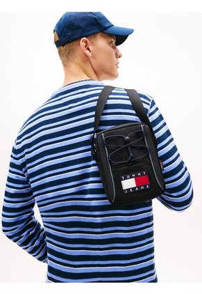 Bolso Negro Reporter Con Correa Cruzada Y Logo Tommy Hilfiger