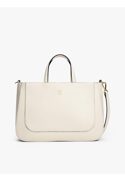 Bolso Beige Satchel Con Logo Tommy Hilfiger