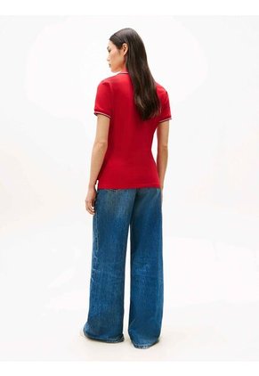 Polo Rojo 1985 De Corte Slim Con Ribetes Tommy Hilfiger