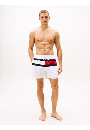 Traje Blanco De Baño De Medio Largo Con Logo Tommy Hilfiger