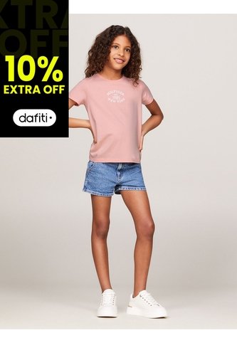 Camiseta Niña Rosada Corte Slim Con Logo Aterciopelado Tommy Hilfiger Tommy Hilfiger