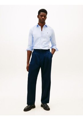 Camisa Celeste Slim Flex Con Textura Dobby Tommy Hilfiger