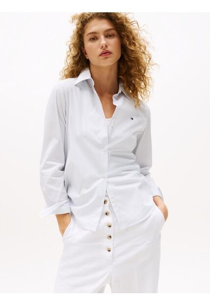 Camisa Celeste A Rayas De Corte Regular Tommy Hilfiger