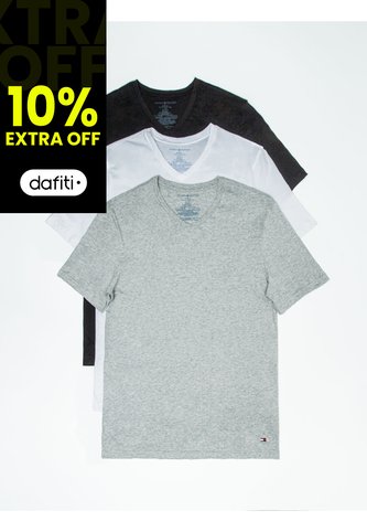 Pack 3 Camisetas Negra Cuello En V Con Logo Tommy Hilfiger Tommy Hilfiger